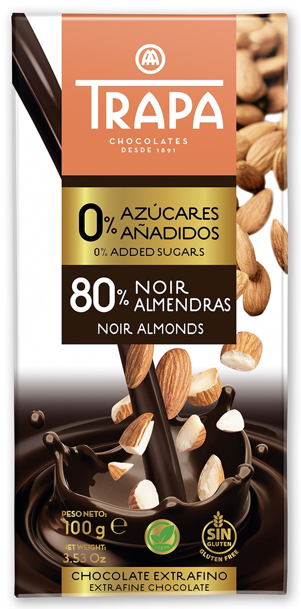 0% azucares añadidos 80% noir con almendras